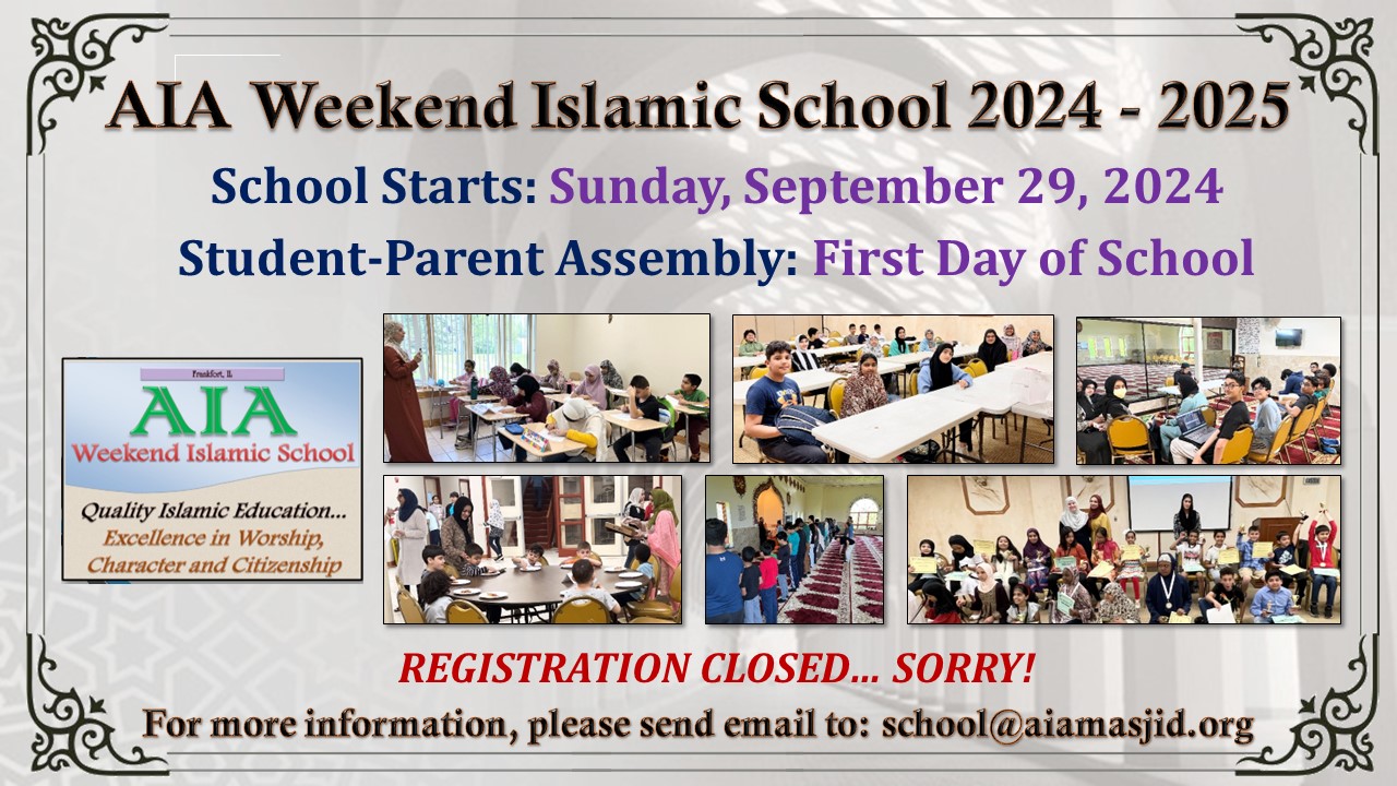 AIA Weekend School 2024-2025 Registration CLOSED Annoucement